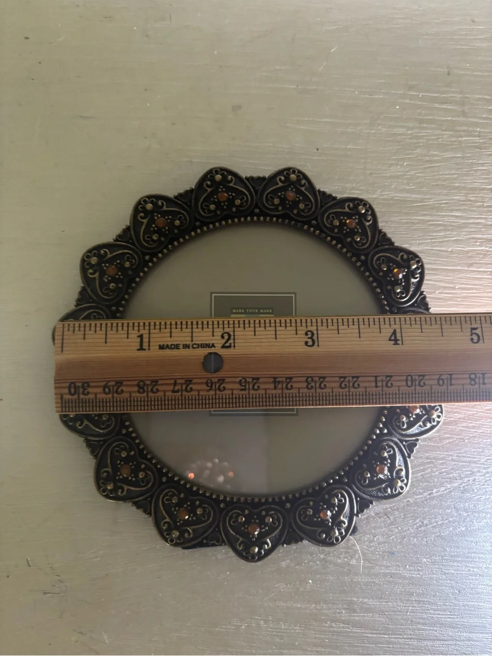 Decorative Round Picture Frame in Antique Bronze with Amber Accents